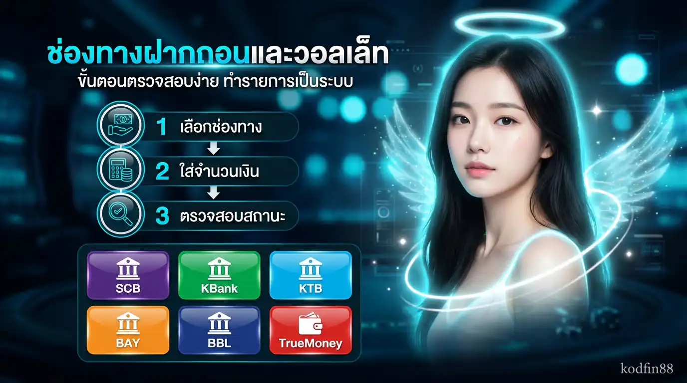 ช่องทางฝากถอนและวอลเล็ท ขั้นตอนตรวจสอบง่าย ทำรายการเป็นระบบ
